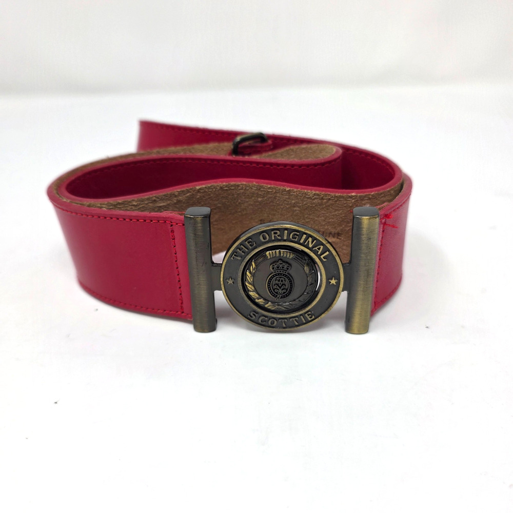 Vtg Cheryl Tiegs Genuine Leather Belt Red Adjustable The Original Scottie Buckle